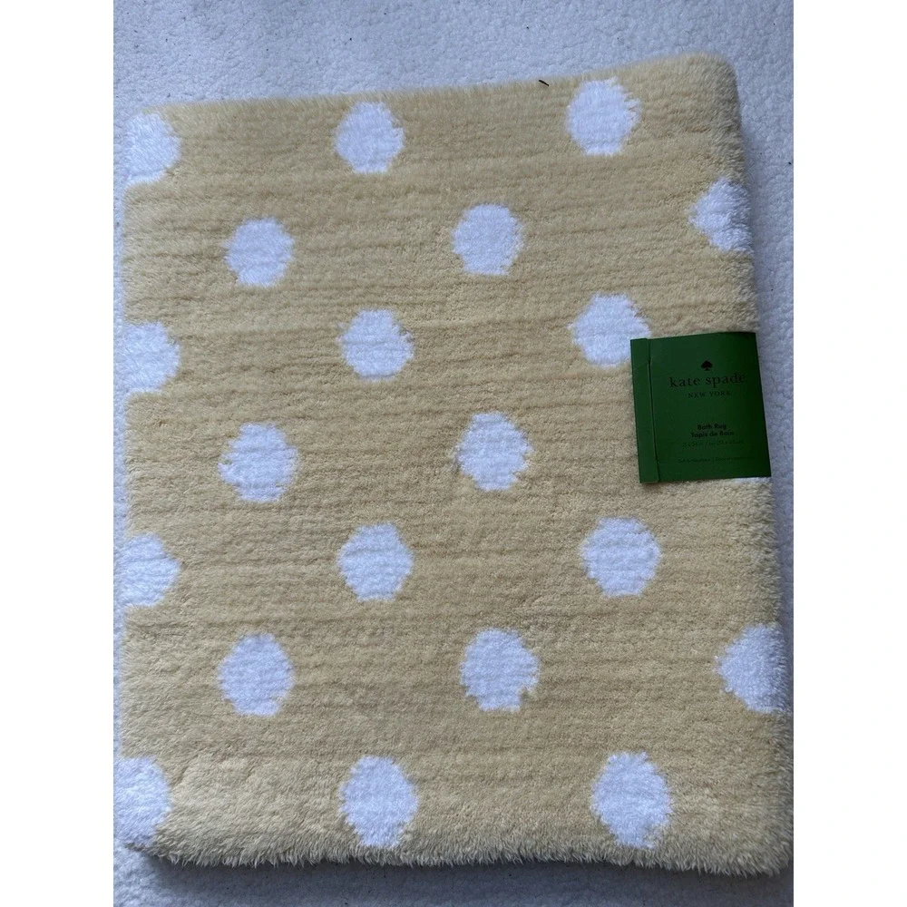 New KATE SPADE Bath Rug‎ Torrington Dot 21x 34 White Polka Dot on Yellow